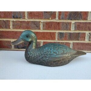 VTG Carved Solid Wood Mallard Duck Decoy Hand Painted approx. 14” × 6" 1970s EC